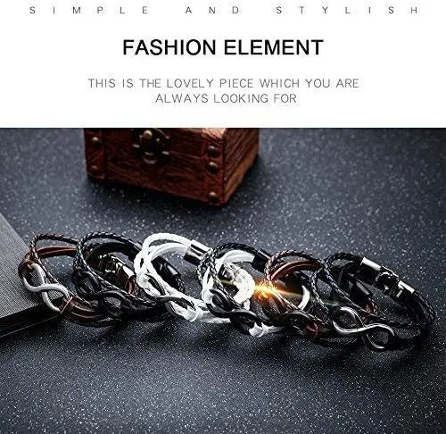 Miniatura 3 de Eymi Pulsera de cuero unisex con signo de infinito simbólico de amor trenzado