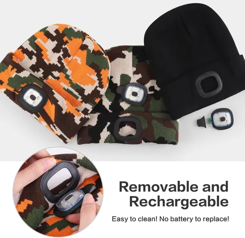 Miniatura 2 de SUNPRO Gorro LED con luz, gorro de punto iluminado, gorra recargable, regalos cálidos de invierno para hombres, mujeres, perros, caminar, acampar