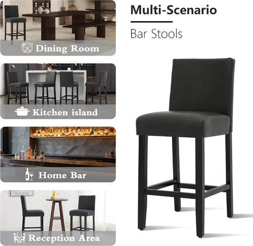 Miniatura 6 de Juego de 3 taburetes de bar de piel sintética de 26 pulgadas, modernas sillas de bar tapizadas de altura de barra, taburetes de bar con patas