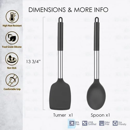 Miniatura 2 de Juego de 2 utensilios de cocina de silicona, espátula/espátula, resistentes al calor, utensilios de cocina antiadherentes, aptos para lavavajillas