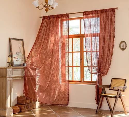 Miniatura 55 de YJ YANJUN - Cortinas de café boho, 24 pulgadas de largo, 2 paneles, cada una de 59" de ancho x 24" de largo, beige, con crochet, cortinas de cocina