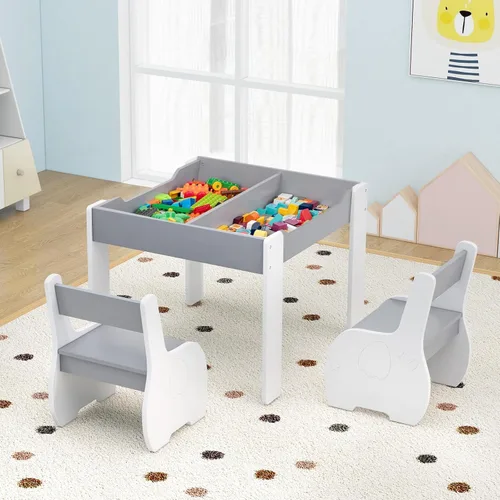 Miniatura 9 de Costzon Juego de mesa y silla para niños, mesa de actividades de madera 4 en 1 y 2 sillas con pizarra desmontable para arte, manualidades, dibujo