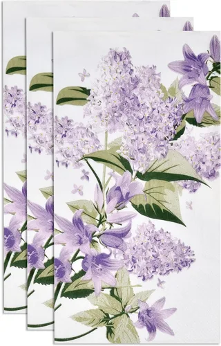 Miniatura 3 de 100 servilletas para invitados, diseño floral morado, 3 capas, desechables, papel lila, toallas de mano elegantes, decoración de flores