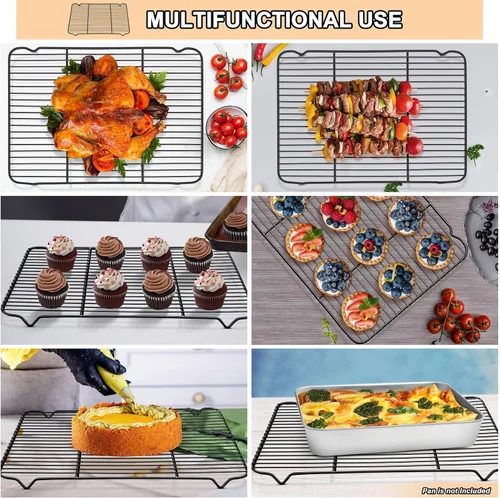 Miniatura 6 de P&P CHEF Paquete de 2 estantes de enfriamiento para hornear, de acero inoxidable, para cocinar, hornear, asar, secar, alambres densos y borde liso