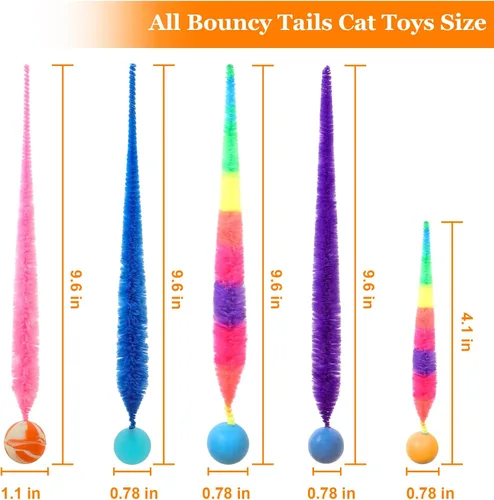 Miniatura 3 de SHENGSEN Pelota que Rebota con Cola Juguetes para Gatos-5 Paquetes, Gusano Mágico con Juguete de Pelota Grande y Colorida para Gatos, Pelotas que