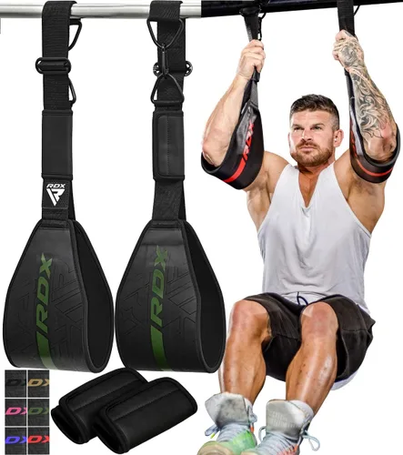 Miniatura 10 de RDX Correas AB para colgar en la barra de dominadas (par), cuero Maya Hide, construcción muscular abdominal, eslingas acolchadas de soporte