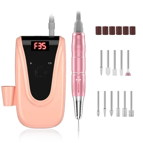 Taladro de uñas eléctrico recargable de 35000 rpm, kit profesional portátil para acrílico, uñas de gel, manicura y pedicura, herramientas de forma