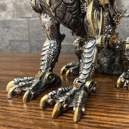 Miniatura 8 de Estatua de dragón steampunk gótica retro equipo mecánico sentado dragón de aspecto metálico, escultura de resina para el hogar, decoración de cuevas