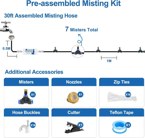 Miniatura 4 de POCKET PANDA Misters premontados para patio exterior, sistema de enfriamiento de nebulización al aire libre con filtro, 30 pies 29.5 ft. Kit