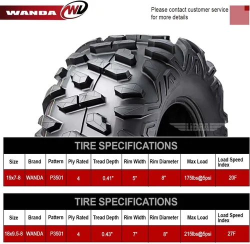 Miniatura 2 de WANDA Juego de 4 neumáticos ATV 19X7-8 delanteros y 18X9.5-8 traseros 4PR estilo Big Horn