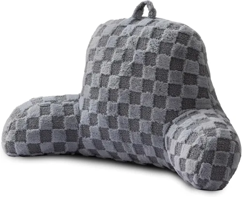 Miniatura 13 de A Nice Night Almohada de lectura de piel sintética, cuadrícula esponjosa a cuadros, almohada de cuña grande para adultos y niños, respaldo con Beige