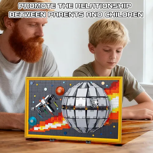 Miniatura 2 de SZRUIZITEC Kit de 1566 piezas de bloques de construcción de la Estrella de la Muerte, arte de pared (de gran tamaño e incompatible con Lego)