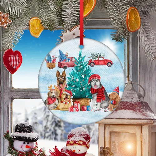 Miniatura 4 de Adorno de Navidad de familia de cinco, adorno de Beagle, adorno de Navidad de pastor alemán, adorno colgante de perdiguero dorado, adorno