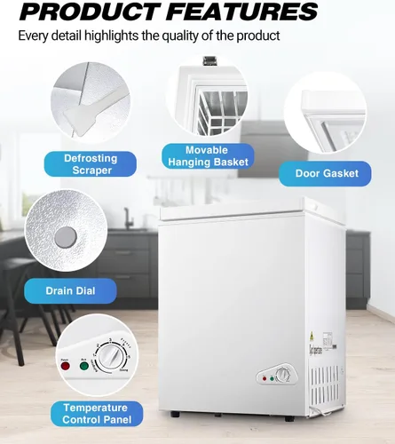 Miniatura 2 de Congelador de pecho pequeño de 3.5 pies cúbicos con cestas extraíbles y 6 temperaturas ajustables (hasta -11 °F) y puerta abierta superior, mini