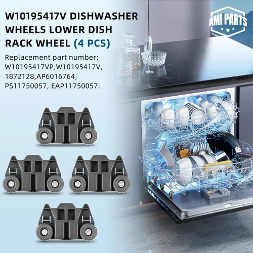 Miniatura 5 de AMI PARTS W10195417V WPW10195417V 4 paquetes de ruedas para lavavajillas estante inferior apto para kitchen-aid whirl-pool ken-more lavavajillas