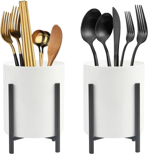 2 Piezas Soporte para Cubiertos de Encimera, Soporte de Cocina para Cucharas y Tenedores, Organizador de Utensilios de Encimera, Soporte para Sólido