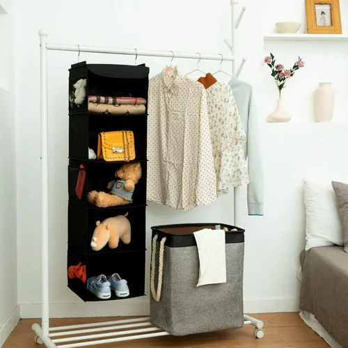 Miniatura 2 de BrilliantJo Paquete de 2 organizadores colgantes para armario, 5 estantes con 6 bolsillos laterales para ropa y zapatos, 43 x 12 x 12 pulgadas 5