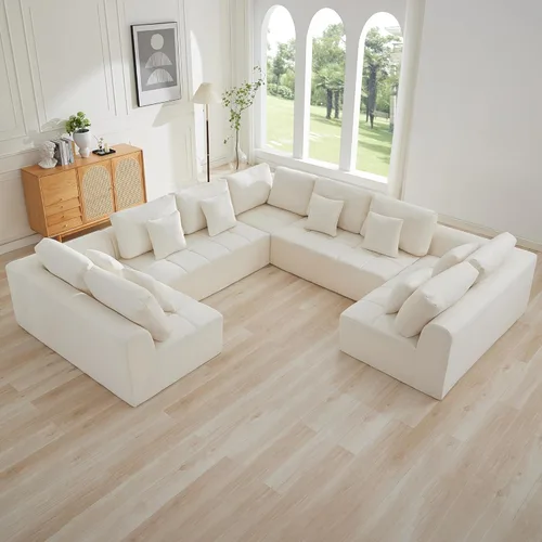 Miniatura 49 de Sofás modulares deshuesados de 140 pulgadas para sala de estar, sofá modular modular de nube comprimida, sofá moderno en forma de U de 9 plazas Gris