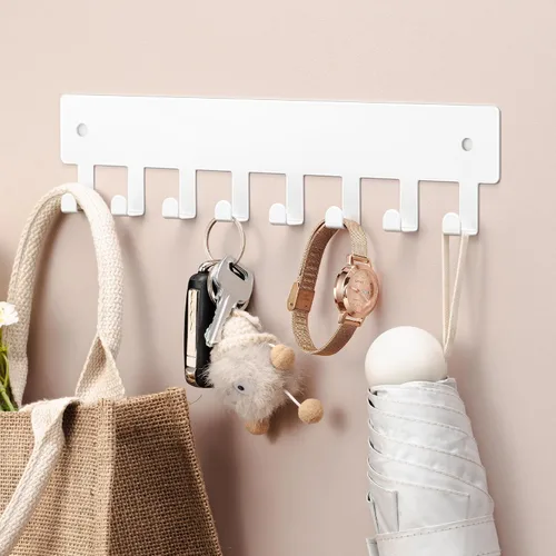 Miniatura 8 de pickpiff Soporte para llaves de pared, soporte adhesivo para llaves con 8 ganchos para llavero de automóvil, organizador de llavero de metal, negro