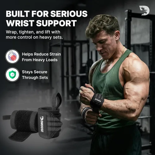 Miniatura 2 de DMoose Fitness Muñequeras para levantamiento de pesas de 18 pulgadas – Envoltura de gimnasio resistente con lazo para el pulgar para apoyo y alivio