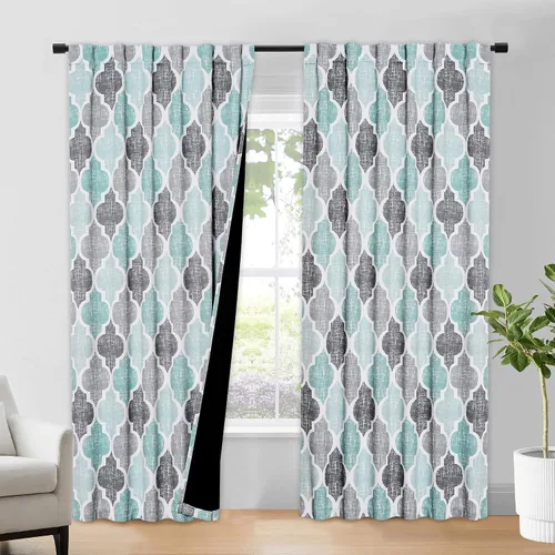 Miniatura 37 de Beauoop Cortinas 100% Opacas de 45 Pulgadas de Largo, 2 Paneles para Dormitorio, Sala de Estar, Gris Aqua Marroquí Geométrico, Oscurecimiento
