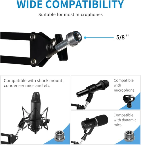 Miniatura 3 de FEELWORLD AMS1 Brazo de micrófono ajustable, soporte de micrófono con tornillo de 3/8" a 5/8", compatible con PM1 y otros micrófonos para podcast