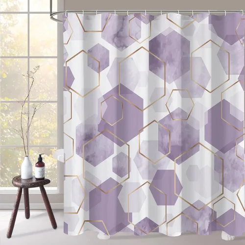 Miniatura 10 de Litabel Juego de cortinas de ducha impermeables, decoración geométrica moderna, de tela abstracta, para baño, 72 x 72 pulgadas Azul