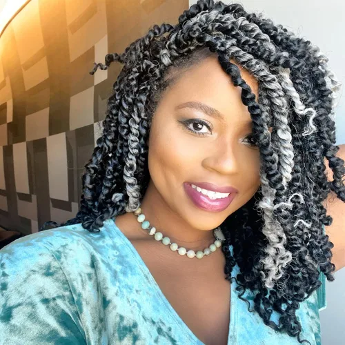 Miniatura 27 de TOYOTRESS Tiana Passion Twist Hair - Cabello Passion Twist de 16 pulgadas, trenzas pretrenzadas de ganchillo negro natural, extensiones de cabello 1b