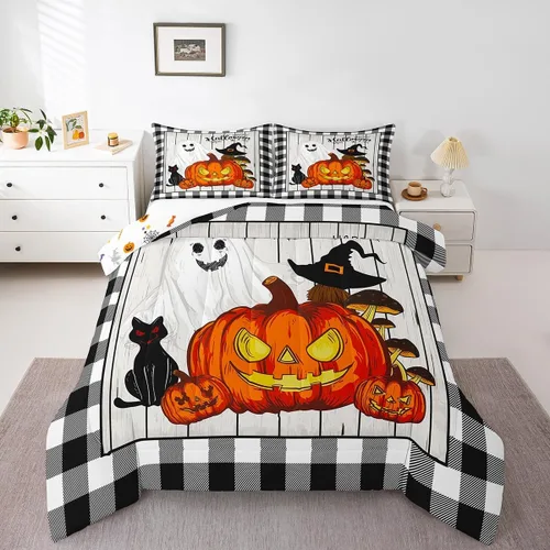 Miniatura 9 de Erosebridal Juego de edredón de Halloween para niños, tamaño individual, juego de ropa de cama de calavera de azúcar para decoración de habitación