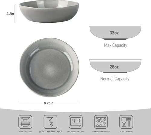 Miniatura 2 de famiware Aurora - Cuencos para pasta de 8.75 pulgadas, cuencos grandes de 32 onzas para cocina, ensalada, sopa, platos de pasta de gres irregular
