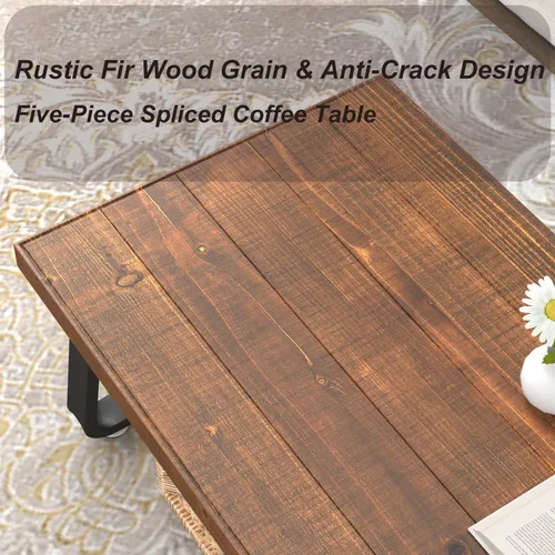 Miniatura 4 de IBF Mesa de centro rústica, mesa de té de madera maciza industrial, mesa de centro de madera real, mesa de café rectangular moderna y minimalista
