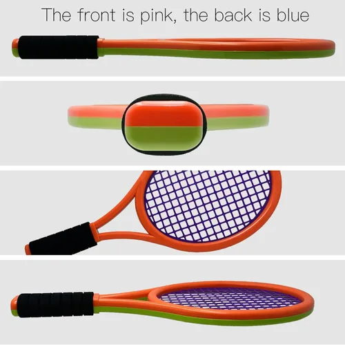 Miniatura 3 de Juego de raqueta de tenis para niños, raqueta de 17 pulgadas con 1 pelota de tenis, 4 volantes de bádminton y 3 pelotas suaves para deportes