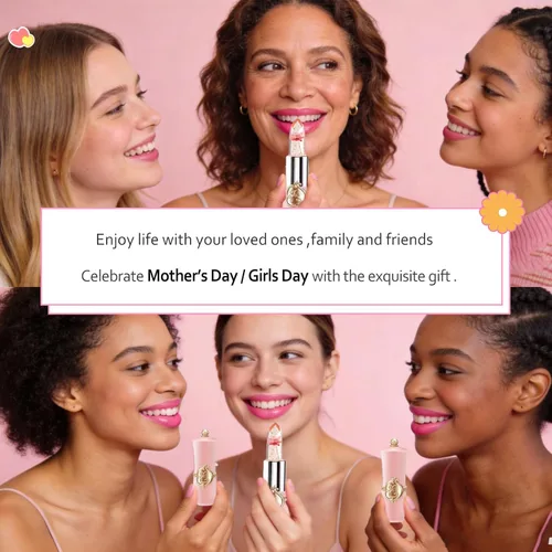 Miniatura 2 de Paquete de 6 lápices labiales de gelatina de flores de cristal, bálsamo labial nutritivo de larga duración, hidratante mágico que cambia