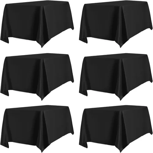 PureFit - Juego de 6 manteles rectangulares negros de 60 x 102 pulgadas para mesas de 6 pies, manteles de lino resistentes a manchas y arrugas para