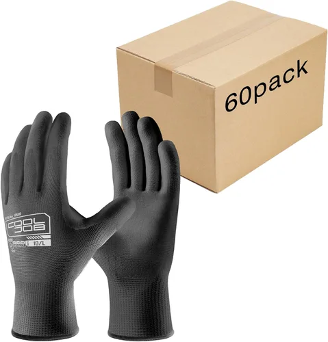 Miniatura 13 de COOLJOB Paquete de 12/60 pares de guantes de trabajo de seguridad a granel con revestimiento de poliuretano de agarre, guantes de punto sin costuras