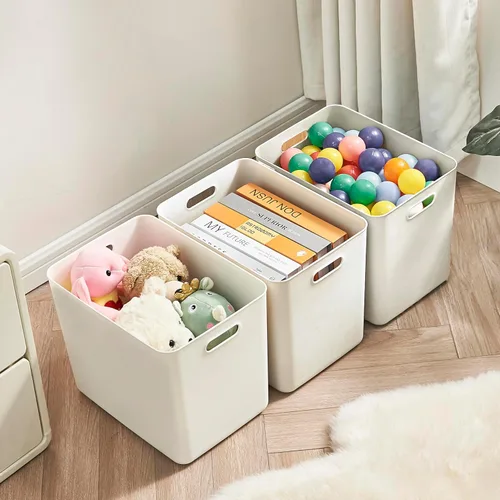 Miniatura 2 de 4 paquetes de grandes cestas de almacenamiento de plástico blanco, cofre de juguetes con tapas y asa, contenedores organizadores para bebés, niños