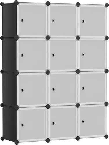 SONGMICS Organizador de almacenamiento de cubos, estantes de almacenamiento de armario de 12 cubos, estantería modular, color negro ULPC34HV1