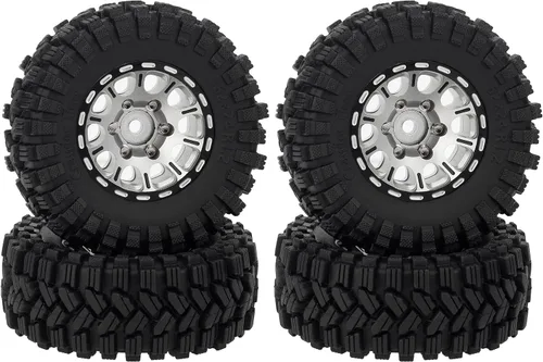 MEUS RACING Juego de ruedas Beadlock 1.2 con llantas de latón para TRX4M SCX24 FCX24 AX24 1/24 1/18 RC Crawler Car, negativo 4mm 42g (Modelo B Plata