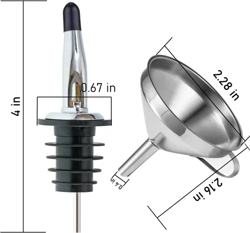 Miniatura 2 de LanMa Boquilla para botella de acero inoxidable para verter licor, vinagre, jarabe o aceites con embudos de acero inoxidable (2 unidades)