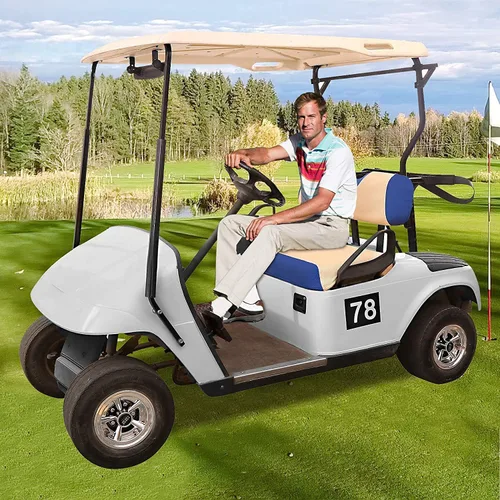 Miniatura 7 de 10L0L Fundas de asiento de carrito de golf para EZGO TXT RXV y Club Car DS 2000-up, tela de malla de aire transpirable lavable, color beige y azul
