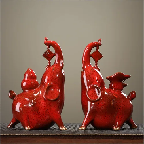 Miniatura 3 de NYKK Escultura de estatua china de feng shui, cerámica creativa, muebles de elefante auspicioso, sala de estar, estudio, entrada, gabinete