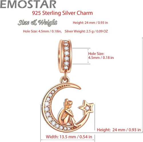 Miniatura 5 de Forever Friends - Juego de dijes para pulseras Pandora, oro rosa para niña sentada en la media luna y mejores amigos, juego de joyas en plata de ley