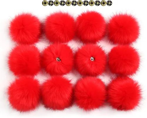 Miniatura 14 de 12 piezas de accesorios para sombreros de tejer, bola de pompón de piel sintética con botón de presión