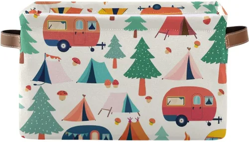 Caravanas y tiendas de campaña en el bosque, cesta de almacenamiento cuadrada de almacenamiento, organizador de lona para almacenamiento de armario,
