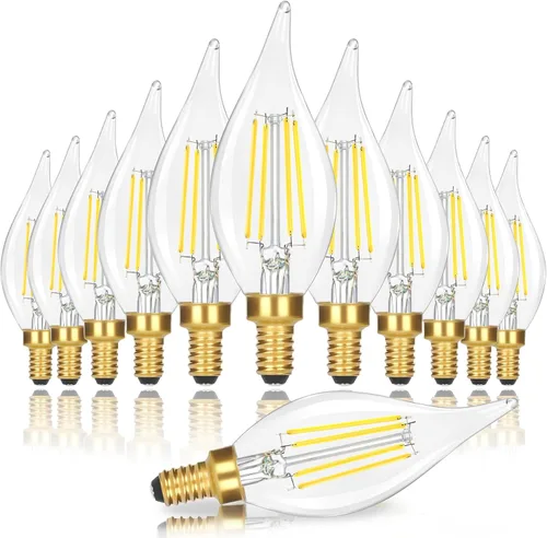 Bombillas LED E12 para candelabro, regulables, equivalente a 40 W, 5000 K, luz diurna brillante, bombillas de vela blanca, 4W 460 LM decorativo CA10