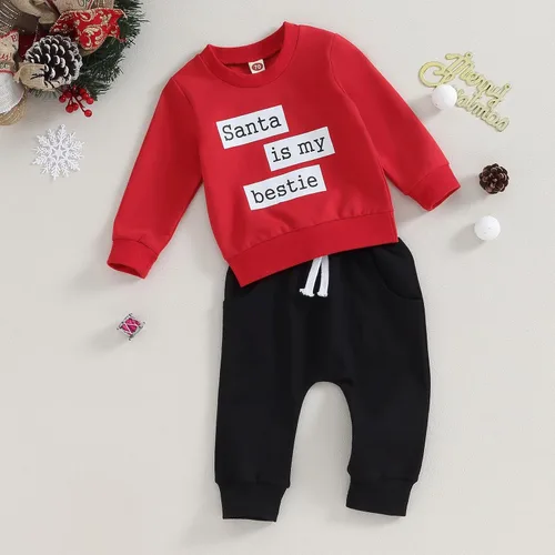 Miniatura 6 de YOKJZJD Newborn Baby Boy Christmas Outfit Merry Christmas Sweatshirt Long Sleeve T-Shirt Tops Toddler Jogger Pants Set (Red, 2-3 Years)