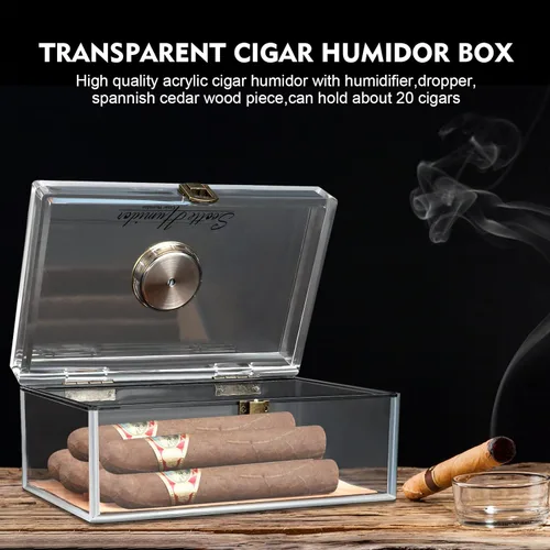 Miniatura 5 de Scotte - Tarro/estuche/caja de humidificador de puros acrílico con humidificador e higrómetro, humidificador que puede contener aproximadamente 20