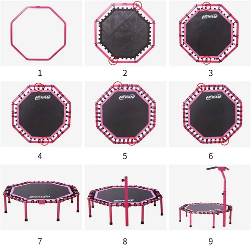 Miniatura 7 de Trampolín de Fitness Newan de 48" con Barra de Manija Ajustable, Trampolín Silencioso Bungee Rebounder Saltador Entrenador Cardiovascular