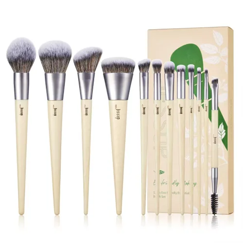 Jessup Juego de brochas de maquillaje veganas, base de polvo sintético de alta calidad, corrector, sombra de ojos, mezcla de delineador de cejas,