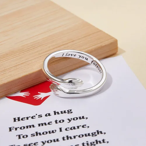 Miniatura 5 de Anillos de abrazo para mujeres y niñas, anillo ajustable chapado en oro de 14 quilates para hija de mamá, regalo para adolescentes y parejas, Sin
